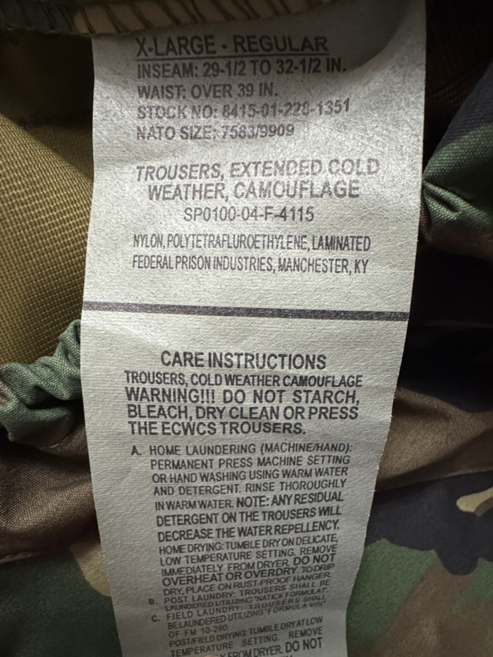 Army Gore-Tex Trousers Extended Cold Weather Camouflage Pants Men's X-Large Reg - Picture 4 of 4